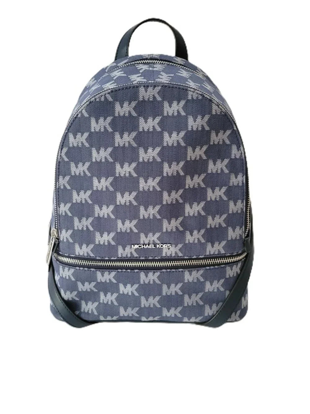 Michael Kors Rhea Medium Zip Backpack Denim MK Logo School Bag